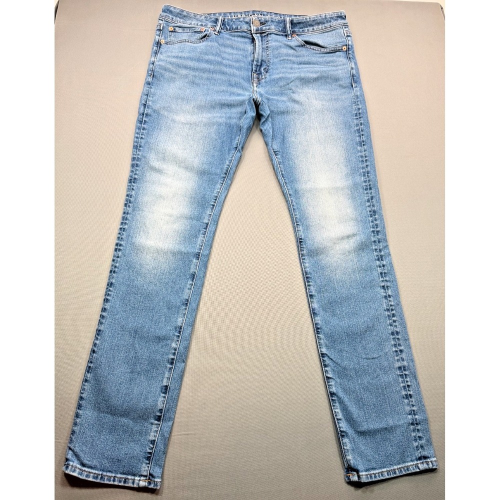 American Eagle Men's 36x34 Airflex+ Skinny Jeans Medium Wash Blue Stretch Denim